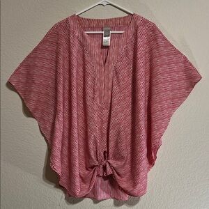 Chico’s Size 3 Red and White Tie Front Women's Top with Dolman Sleeves